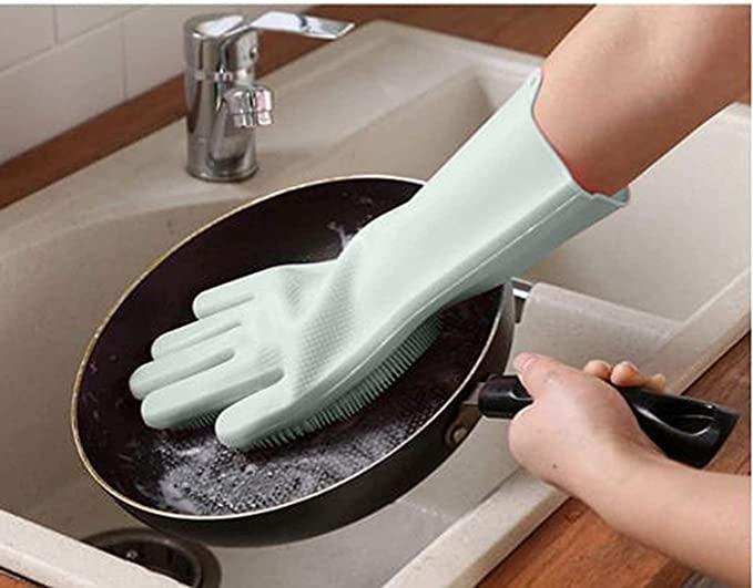 Gloves Magic Silicone Dish Washing Gloves for Kitchen (Pair of 1)